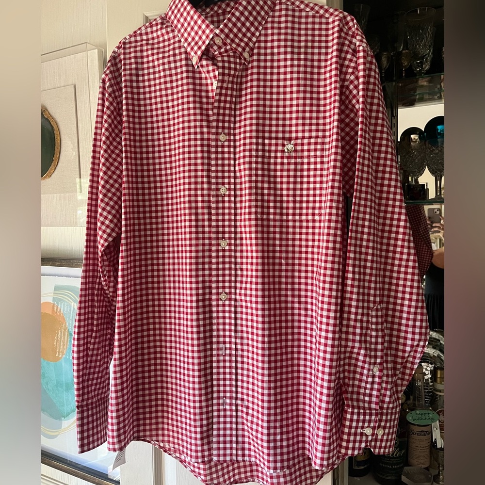 NWOT Cotton Brothers Brand Red White Button Down Large Ole Miss Gameday